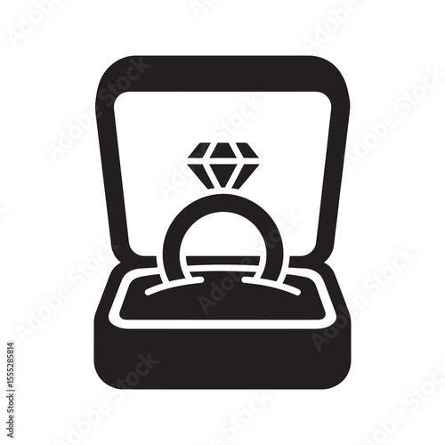 Engagement ring icon in a box for marriage proposal a symbol for love commitment and wedding a diamond ring as a special gift pretty vector solid glyph icon