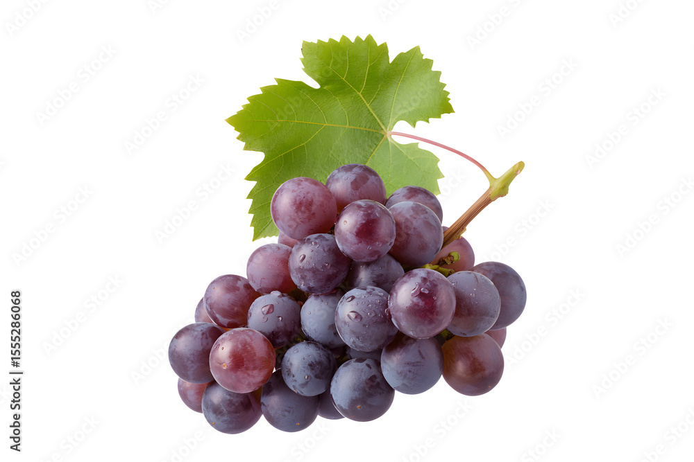 Fototapeta premium Bunch of fresh ripe grapes with leaf, isolated