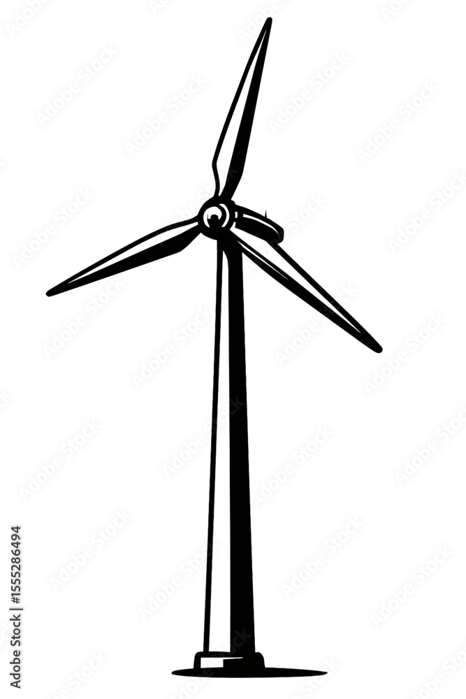 Modern Black and White Wind Turbine Vector - Symbol of Renewable and Green Energy Modern Black and White Wind Turbine Vector - Symbol of Renewable and Green Energy