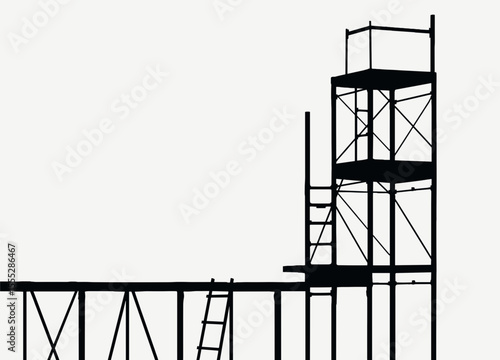 Construction site scaffolding silhouette illustration on white background for building and engineering design concept
