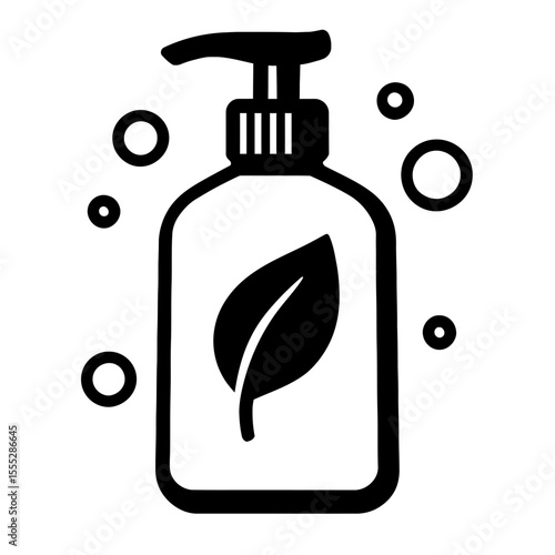 Organic Soap Dispenser with Leaf and Bubbles Vector - Natural Skincare and Eco-Friendly Hygiene