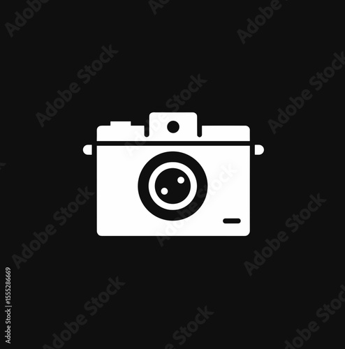 Camera icon silhouette on black background for photography and media design concept