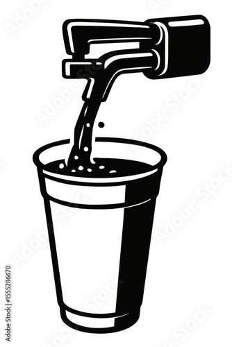 Classic Black and White Soda Dispenser Filling Cup Vector - Refreshing Beverage Service