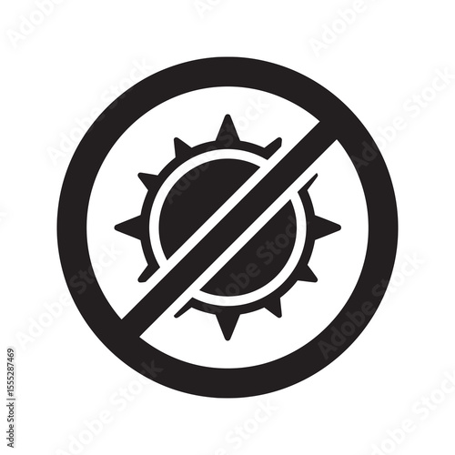 No sun icon with a prohibition sign for sun protection and uv safety a warning to avoid direct sunlight and stay in the shade for health vector solid glyph icon