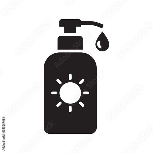 Sunscreen dispenser icon for sunblock lotion application a pump bottle for cosmetic cream used for skin care and uv sun protection safety vector solid glyph icon
