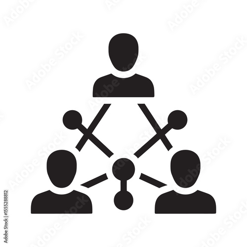 Network hierarchy icon with people connected in a structure a symbol for teamwork organization and business collaboration in a corporate team vector solid glyph icon