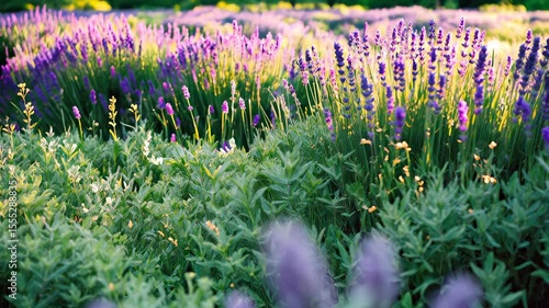 Lavender flowers blooming in a garden during late afternoon