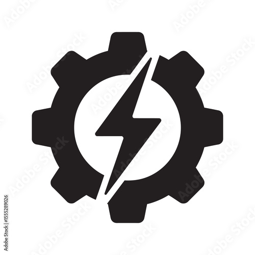 Efficiency icon with gear and lightning bolt a symbol for power energy and fast processing a boost in performance and productivity great vector solid glyph icon
