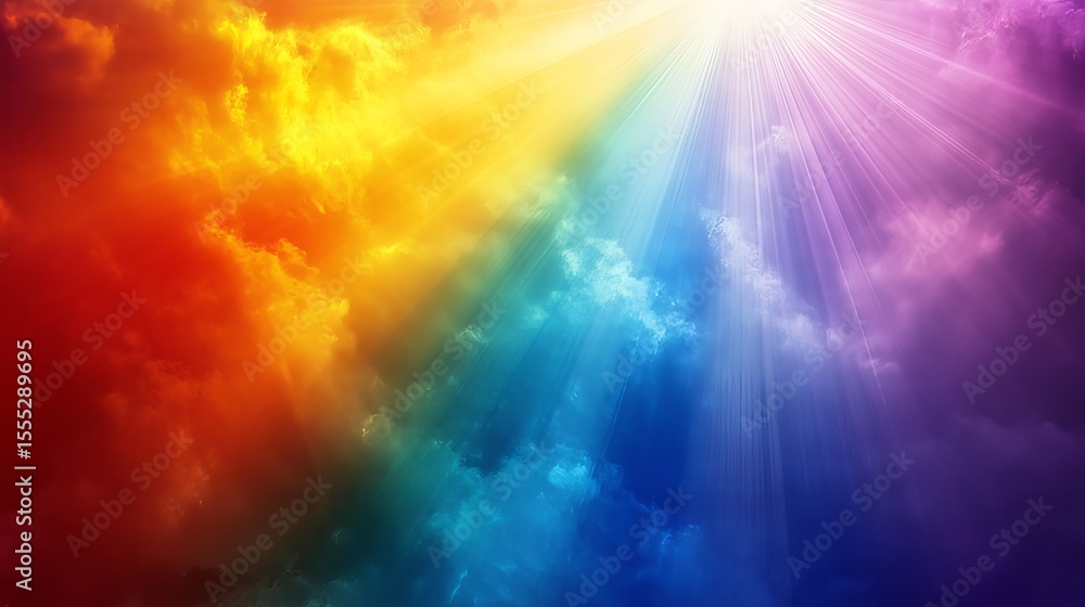 Fototapeta premium Rainbow-colored light rays radiating from the center in an abstract explosion of vibrant colors