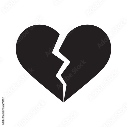 Heartbreak icon with a cracked heart representing a relationship ending sorrow from a divorce and the sad feeling of a breakup vector solid glyph icon