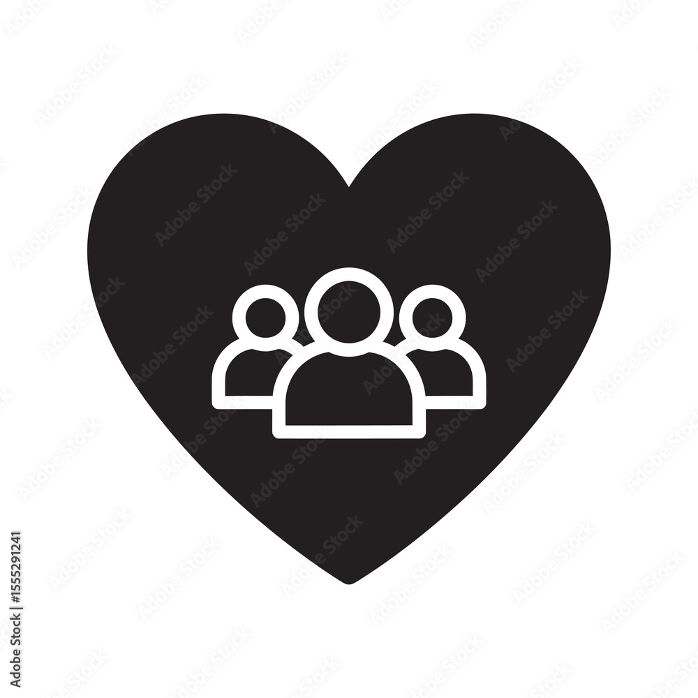 Community love icon with a group of people inside a heart representing social support a charity organization friendship and family connection vector solid glyph icon Community love icon with a group of people inside a heart representing social support a charity organization friendship and family connection vector solid glyph icon