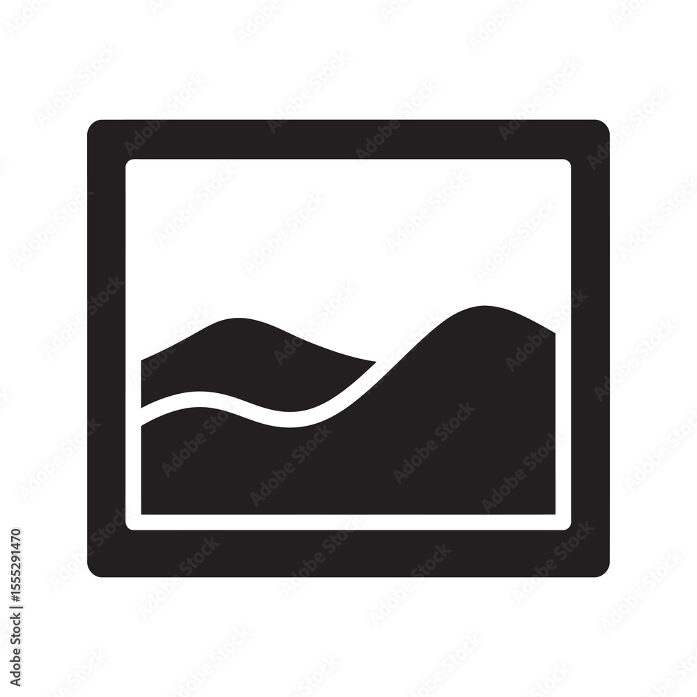 Picture frame icon with a landscape image representing a digital photo gallery a memory album or a piece of wall art for home decoration vector solid glyph icon