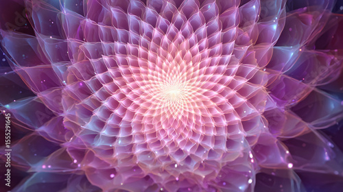 abstract glowing kaleidoscopic funnel on pink background