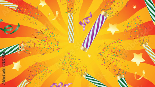 Party poppers and bunting background
