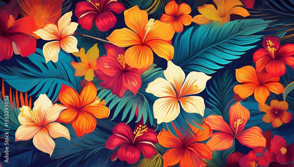 Fototapeta premium hawaiian floral pattern colorful hawaii flowers design generative ai