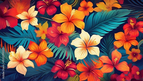 hawaiian floral pattern colorful hawaii flowers design generative ai