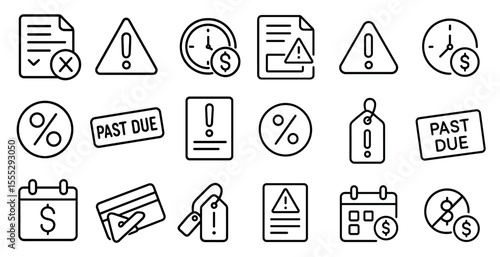 Set of icons for various financial transactions, including past due, past due, and past due