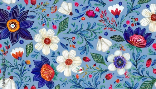 polish folk in watercolor pattern hand drawn illustartion floral pattern