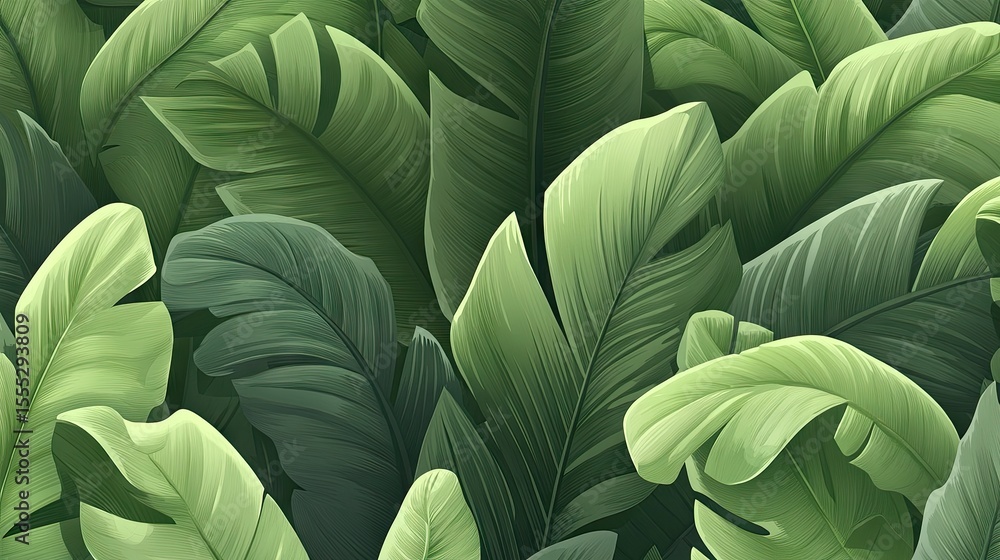 Lush tropical foliage pattern with various leaf shapes. Lush tropical foliage pattern with various leaf shapes.