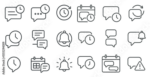 Set of icons for a messaging app. The icons include a clock, a bell, and a calendar