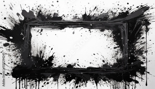 bold black paint splatter frame on a white background perfect for adding a grunge edgy or artistic border to designs