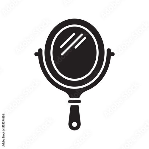 Hand mirror icon for beauty and makeup application representing a self-care reflection tool and a classic female vanity accessory vector solid glyph icon