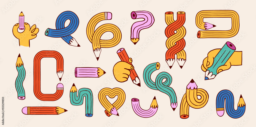 Obraz premium Collection of colorful funky pencil illustrations and doodles