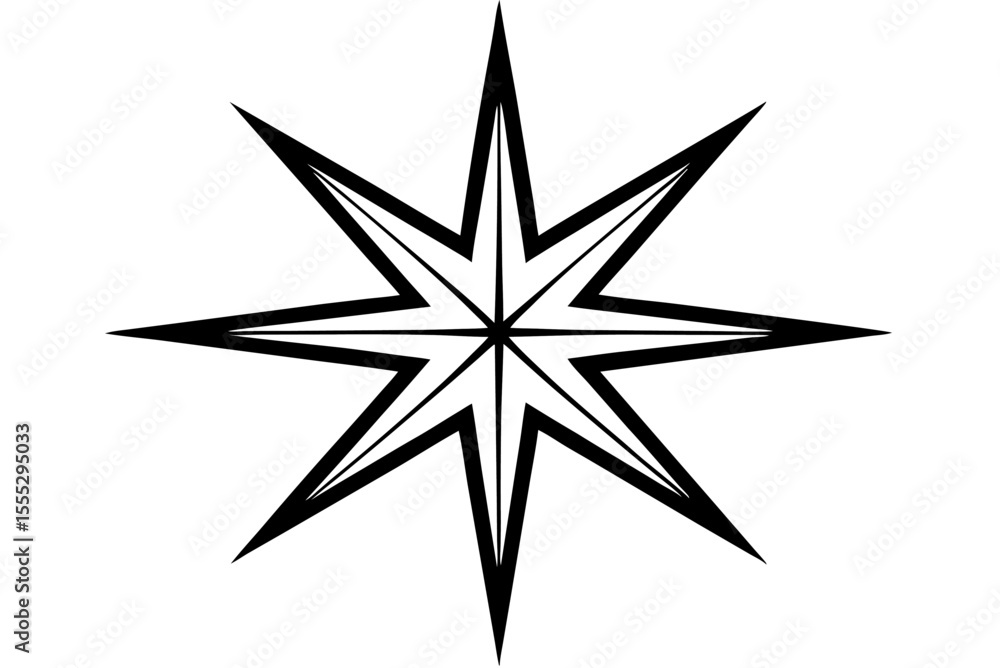 A black and white vector illustration of a compass rose with a star design, symbolizing direction and navigation A black and white vector illustration of a compass rose with a star design, symbolizing direction and navigation