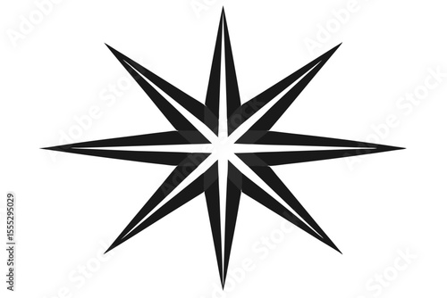 Shiny golden Christmas star decoration and black compass rose vector illustration