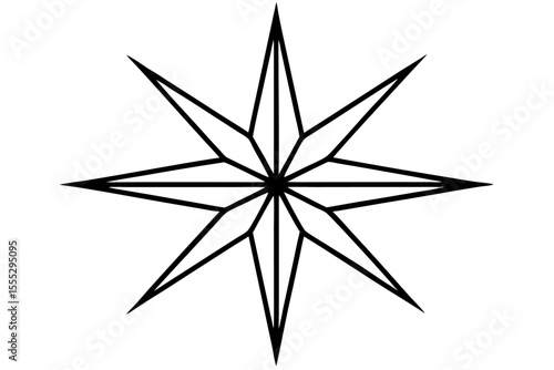 Elegant black and white vector illustration of a compass with a star design, perfect as a festive holiday symbol or a shiny metal art object