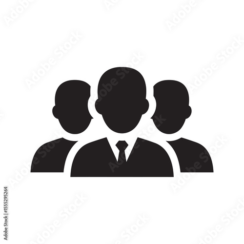Business team leader icon with a group of professional people in suits representing corporate management staff and company workforce vector solid glyph icon