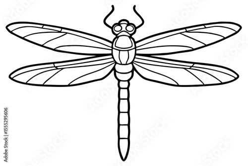 Isolated green dragonfly vector illustration with delicate wings and prominent eyes on a white background, capturing the fragility of this flying insect