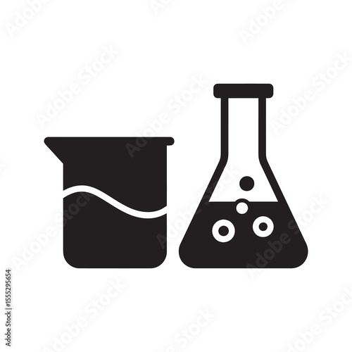 Laboratory chemistry icon with a beaker and flask for a scientific experiment and chemical research in a science education classroom vector solid glyph icon