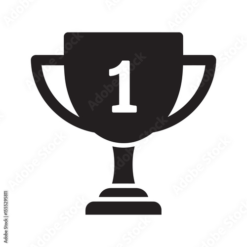 First place trophy cup icon for a champion winner representing a victory award for the best achievement in a competition contest vector solid glyph icon