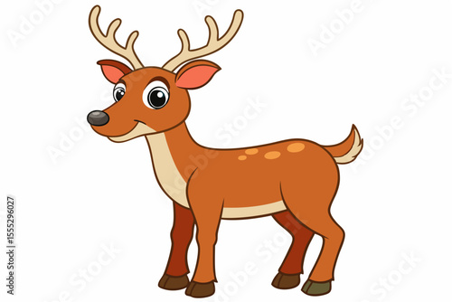 Cute cartoon reindeer with a red nose, isolated on white, a festive Christmas animal illustration
