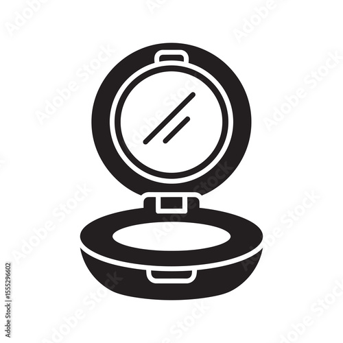 Makeup powder compact icon with a mirror for a beauty cosmetic product and female fashion accessory for face foundation application vector solid glyph icon