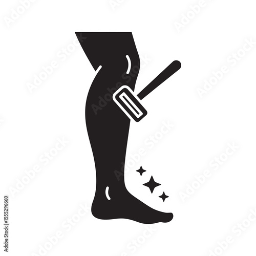 Leg shaving icon with a razor for hair removal representing a personal grooming and beauty skincare routine for smooth skin vector solid glyph icon