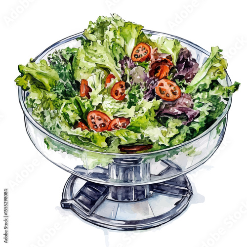 Salad Spinner, watercolor painting vector, isolated on a white background.