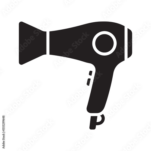 Hair dryer icon for salon hairstyling beauty appliance and professional hairdressing equipment for drying and styling hair with hot air flow vector solid glyph icon
