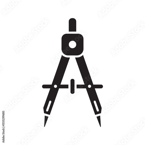 Drawing compass icon for geometry mathematics architecture and precision drafting tool for creating circles and arcs in technical design vector solid glyph icon