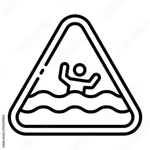 drowning risk outline icon for deep water and unsafe swimming warning
