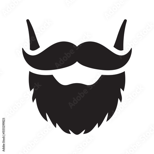 Hipster beard and mustache icon for barbershop male grooming and gentleman facial hair style representing masculinity and modern fashion trend vector solid glyph icon