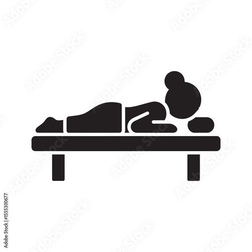 Back massage therapy icon with person on a table for spa wellness relaxation and body treatment in a professional health care center vector solid glyph icon