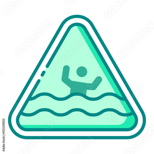 drowning risk green filled line icon for deep water and unsafe swimming warning
