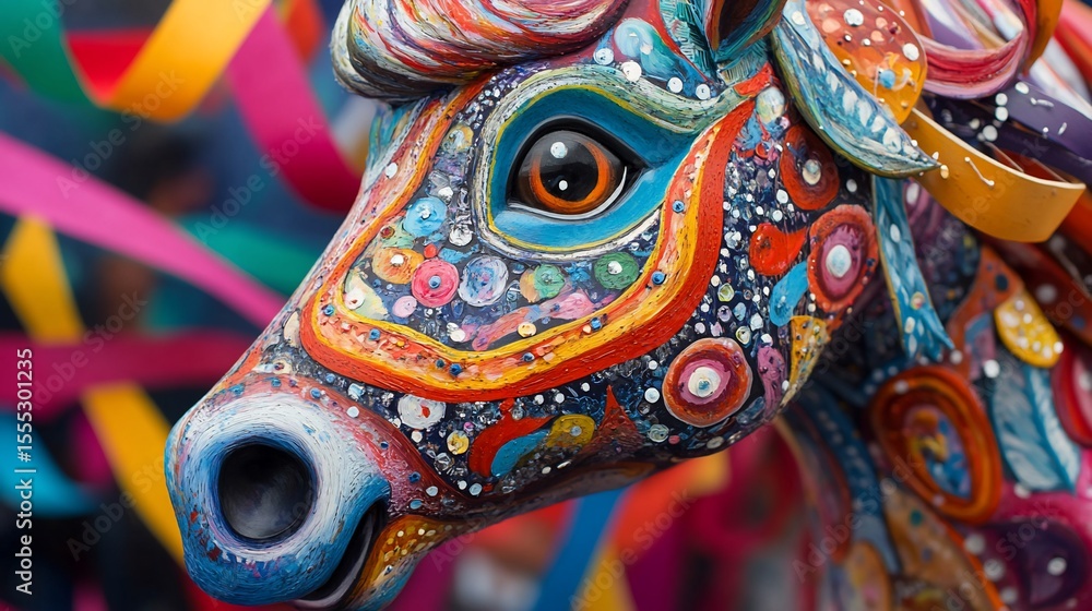 Fototapeta premium Vibrant horse head, decorated with colorful paint and embellishments