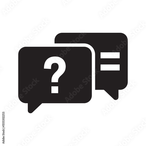 Question and answer chat icon with speech bubbles for customer support FAQ section and getting help or information from a helpdesk vector solid glyph icon