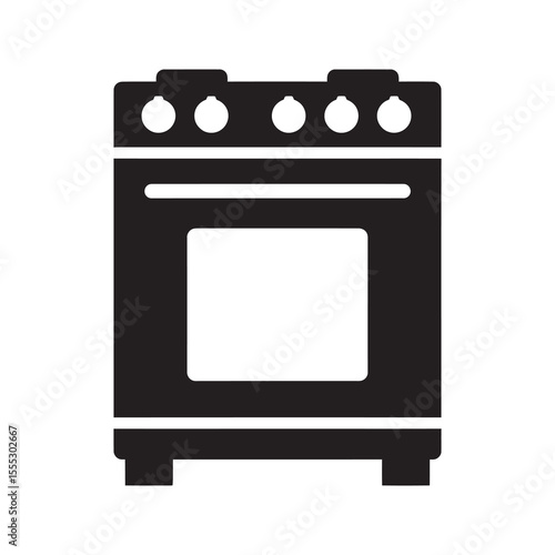 Kitchen oven icon a home appliance for baking roasting and broiling food with a front window and control knobs for temperature setting vector solid glyph icon