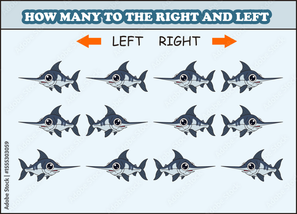 Fototapeta premium how many animal to the left and right. animal arrow