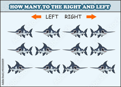 Fotografi how many animal to the left and right. animal arrow