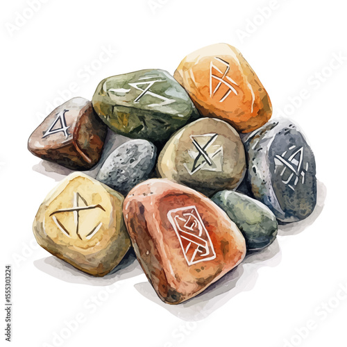 Rune Stones, watercolor painting vector, isolated on a white background.
